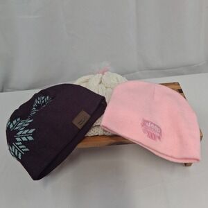 Lot of 3 Beanies Womens Moon Shadow Jeep Pink Cream Winter Hats